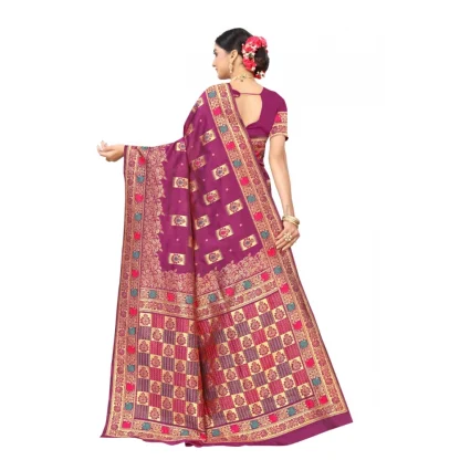 Women's Banarasi Silk Designer Weaving Saree With Unstitched Blouse (Purple, 5.50 Mtrs) - Image 4