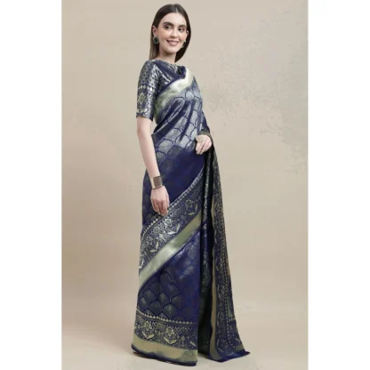 Women's Banarasi Silk Designer Weaving Saree With Unstitched Blouse (Blue, 5.50 Mtrs) - Image 3