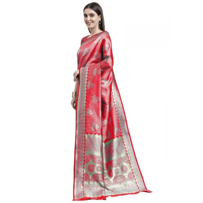 Women's Banarasi Silk Designer Weaving Saree With Unstitched Blouse (Red, 5.50 Mtrs) - Image 2