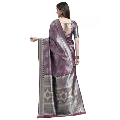 Women's Banarasi Silk Designer Weaving Saree With Unstitched Blouse (Purple, 5.50 Mtrs) - Image 4