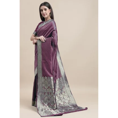 Women's Kanjivaram Silk Designer Weaving Saree With Unstitched Blouse (Purple, 5.50 Mtrs) - Image 4