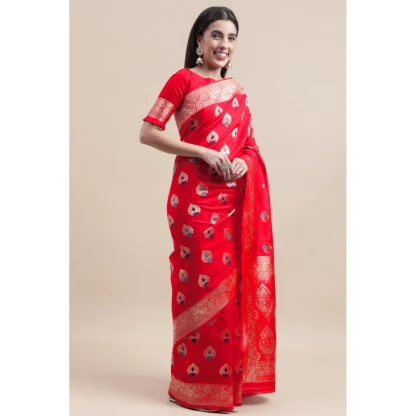 Women's Kanjivaram Silk Designer Weaving Saree With Unstitched Blouse (Red, 5.50 Mtrs) - Image 2