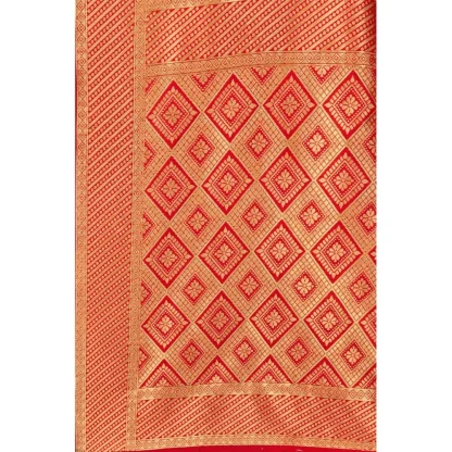 Women's Banarasi Silk Designer Weaving Saree With Unstitched Blouse (Red, 5.50 Mtrs) - Image 2