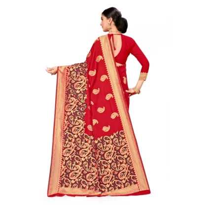 Women's Banarasi Silk Designer Weaving Saree With Unstitched Blouse (Red, 5.50 Mtrs) - Image 4