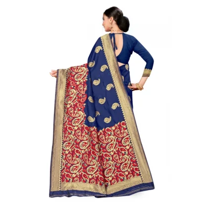 Women's Banarasi Silk Designer Weaving Saree With Unstitched Blouse (Blue, 5.50 Mtrs) - Image 4