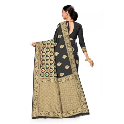 Women's Banarasi Silk Designer Weaving Saree With Unstitched Blouse (Black, 5.50 Mtrs) - Image 4