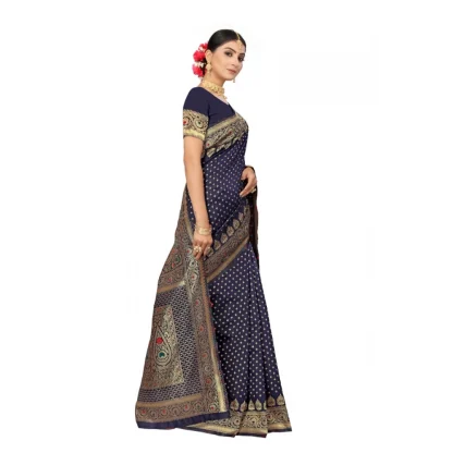 Women's Banarasi Silk Designer Weaving Saree With Unstitched Blouse (Blue, 5.50 Mtrs) - Image 3