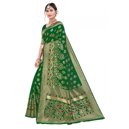 Women's Banarasi Silk Designer Weaving Saree With Unstitched Blouse (Green, 5.50 Mtrs) - Image 2