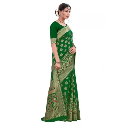 Women's Banarasi Silk Designer Weaving Saree With Unstitched Blouse (Green, 5.50 Mtrs) - Image 3