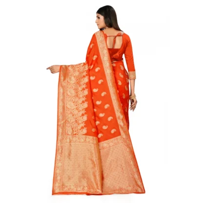 Women's Banarasi Silk Designer Weaving Saree With Unstitched Blouse (Orange, 5.50 Mtrs) - Image 4