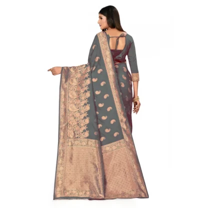 Women's Banarasi Silk Designer Weaving Saree With Unstitched Blouse (Grey, 5.50 Mtrs) - Image 4