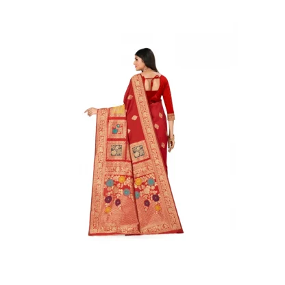 Women's Banarasi Silk Designer Weaving Saree With Unstitched Blouse (Red, 5.50 Mtrs) - Image 4