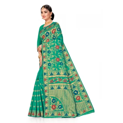 Women's Banarasi Silk Designer Weaving Saree With Unstitched Blouse (Green, 5.50 Mtrs) - Image 3