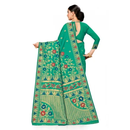 Women's Banarasi Silk Designer Weaving Saree With Unstitched Blouse (Green, 5.50 Mtrs) - Image 4