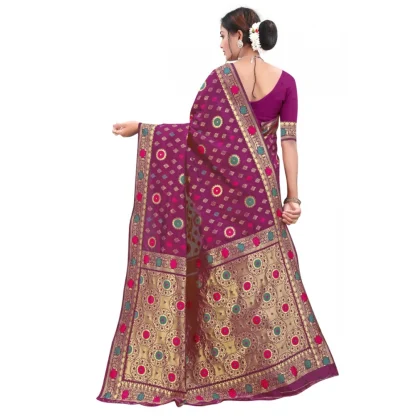 Women's Banarasi Silk Designer Weaving Saree With Unstitched Blouse (Purple, 5.50 Mtrs) - Image 4