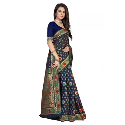 Women's Banarasi Silk Designer Weaving Saree With Unstitched Blouse (Blue, 5.50 Mtrs) - Image 3