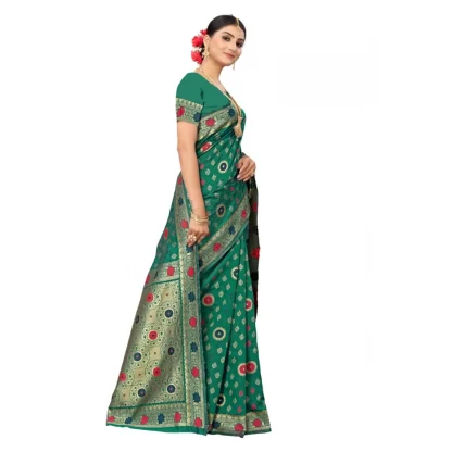 Women's Banarasi Silk Designer Weaving Saree With Unstitched Blouse (Green, 5.50 Mtrs) - Image 3