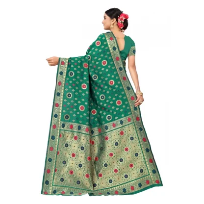 Women's Banarasi Silk Designer Weaving Saree With Unstitched Blouse (Green, 5.50 Mtrs) - Image 4