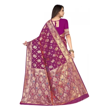 Women's Banarasi Silk Designer Weaving Saree With Unstitched Blouse (Pink, 5.50 Mtrs) - Image 4