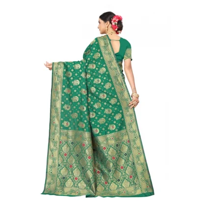 Women's Banarasi Silk Designer Weaving Saree With Unstitched Blouse (Green, 5.50 Mtrs) - Image 4