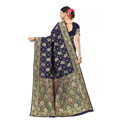 Women's Banarasi Silk Designer Weaving Saree With Unstitched Blouse (Blue, 5.50 Mtrs) - Image 4