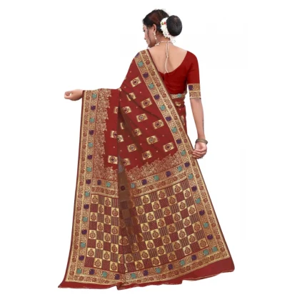 Women's Banarasi Silk Designer Weaving Saree With Unstitched Blouse (Maroon, 5.50 Mtrs) - Image 4