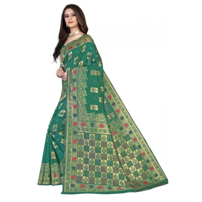 Women's Banarasi Silk Designer Weaving Saree With Unstitched Blouse (Green, 5.50 Mtrs) - Image 2