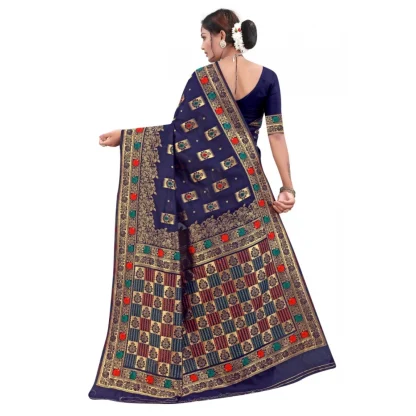 Women's Banarasi Silk Designer Weaving Saree With Unstitched Blouse (Blue, 5.50 Mtrs) - Image 4