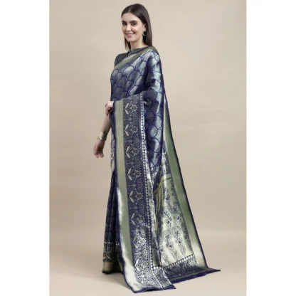 Women's Banarasi Silk Designer Weaving Saree With Unstitched Blouse (Blue, 5.50 Mtrs) - Image 2