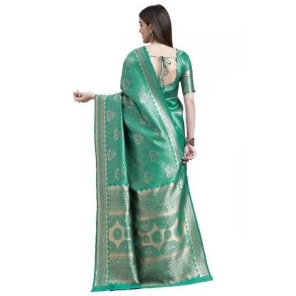 Women's Banarasi Silk Designer Weaving Saree With Unstitched Blouse (Green, 5.50 Mtrs) - Image 4