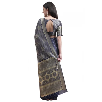 Women's Banarasi Silk Designer Weaving Saree With Unstitched Blouse (Blue, 5.50 Mtrs) - Image 2