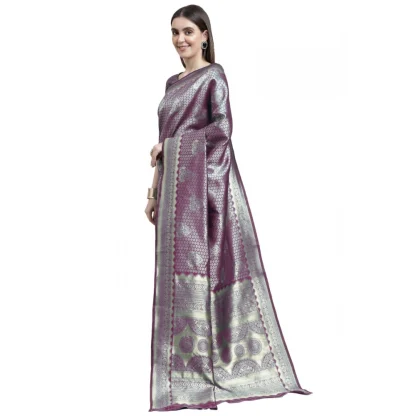 Women's Banarasi Silk Designer Weaving Saree With Unstitched Blouse (Purple, 5.50 Mtrs) - Image 2