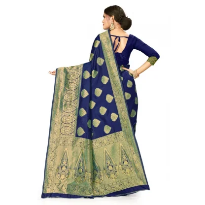 Women's Banarasi Silk Designer Weaving Saree With Unstitched Blouse (Blue, 5.50 Mtrs) - Image 4