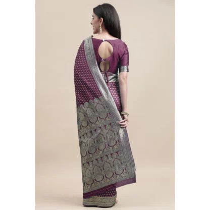 Women's Kanjivaram Silk Designer Weaving Saree With Unstitched Blouse (Purple, 5.50 Mtrs) - Image 3