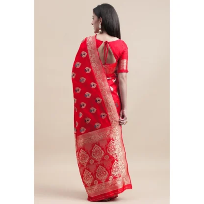 Women's Kanjivaram Silk Designer Weaving Saree With Unstitched Blouse (Red, 5.50 Mtrs) - Image 3