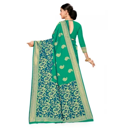 Women's Banarasi Silk Designer Weaving Saree With Unstitched Blouse (Green, 5.50 Mtrs) - Image 4