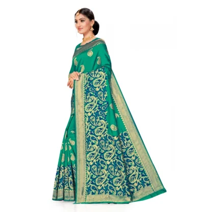 Women's Banarasi Silk Designer Weaving Saree With Unstitched Blouse (Green, 5.50 Mtrs) - Image 3