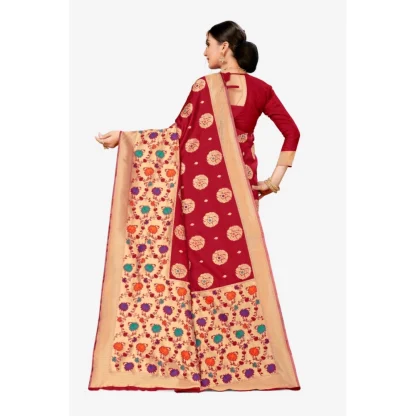 Women's Banarasi Silk Designer Weaving Saree With Unstitched Blouse (Maroon, 5.50 Mtrs) - Image 4