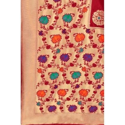 Women's Banarasi Silk Designer Weaving Saree With Unstitched Blouse (Maroon, 5.50 Mtrs) - Image 2