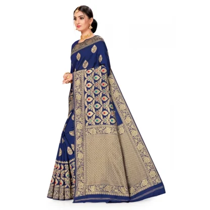 Women's Banarasi Silk Designer Weaving Saree With Unstitched Blouse (Blue, 5.50 Mtrs) - Image 3