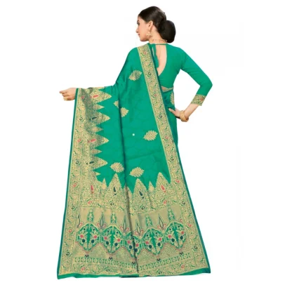 Women's Banarasi Silk Designer Weaving Saree With Unstitched Blouse (Green, 5.50 Mtrs) - Image 4