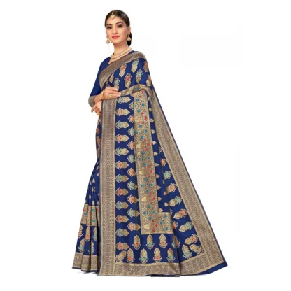 Women's Banarasi Silk Designer Weaving Saree With Unstitched Blouse (Blue, 5.50 Mtrs) - Image 3