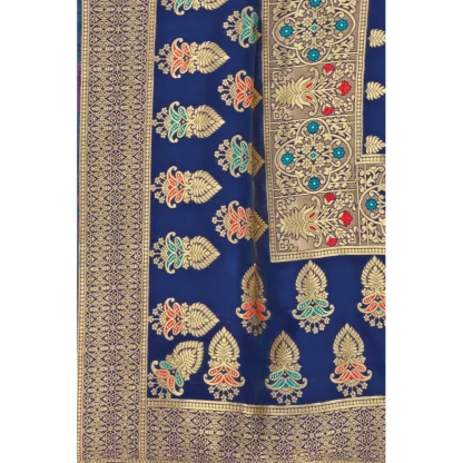 Women's Banarasi Silk Designer Weaving Saree With Unstitched Blouse (Blue, 5.50 Mtrs) - Image 2