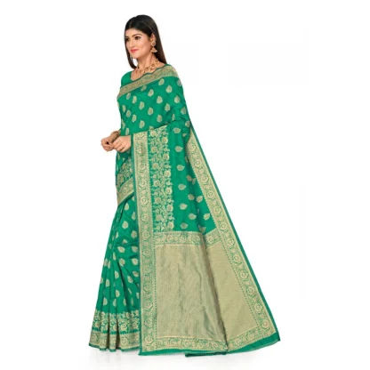 Women's Banarasi Silk Designer Weaving Saree With Unstitched Blouse (Green, 5.50 Mtrs) - Image 3