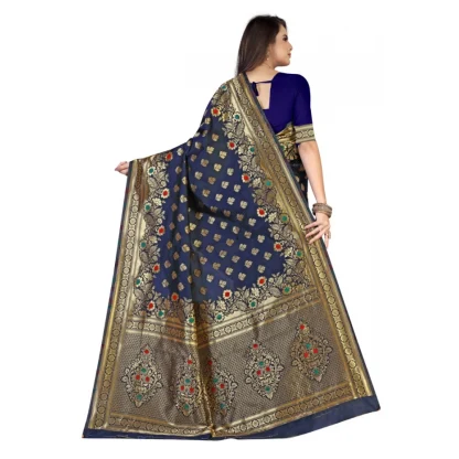 Women's Banarasi Silk Designer Weaving Saree With Unstitched Blouse (Blue, 5.50 Mtrs) - Image 4