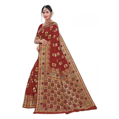 Women's Banarasi Silk Designer Weaving Saree With Unstitched Blouse (Maroon, 5.50 Mtrs) - Image 2