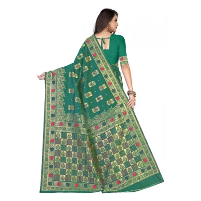 Women's Banarasi Silk Designer Weaving Saree With Unstitched Blouse (Green, 5.50 Mtrs) - Image 4