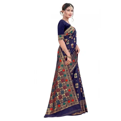 Women's Banarasi Silk Designer Weaving Saree With Unstitched Blouse (Blue, 5.50 Mtrs) - Image 3