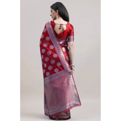 Women's Kanjivaram Silk Designer Weaving Saree With Unstitched Blouse (Red & Blue, 5.50 Mtrs) - Image 4