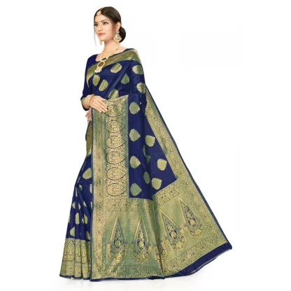 Women's Banarasi Silk Designer Weaving Saree With Unstitched Blouse (Blue, 5.50 Mtrs) - Image 3